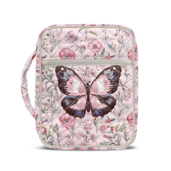 HELLHERO Polyester Fabric Bible Cover Case with Easy to Carry, Butterfly and Flowers Machine Washable Soft Quilted Bible Cover for Daily Life