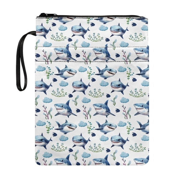HELLHERO Polyester Fabric Book Sleeve Protector for Mother Classic for Paperbacks Hardcover Notebook Bible Journal Textbooks Washable, Friendly Sharks Drawing Tote