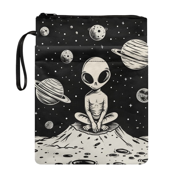 HELLHERO Polyester Fabric Books Sleeve for Readers Reusable with Zipper Protector Wrap Bag Book Carrying Case for Bible or Book Alien Theme