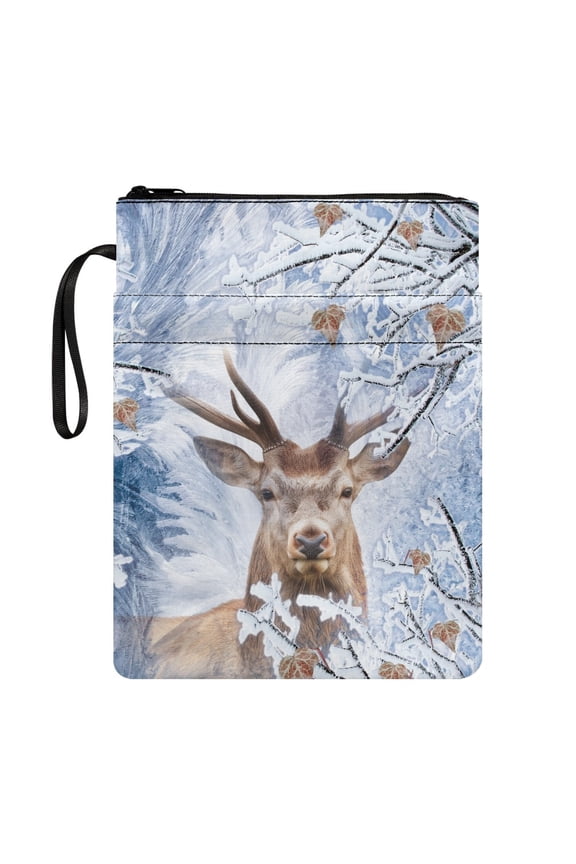 Polyester Fabric Notebook Wraps for Men Vintage for Textbook Paperbacks Supplies Book Protection, 11.42 x 8.66 Inch, Winter Deer Head