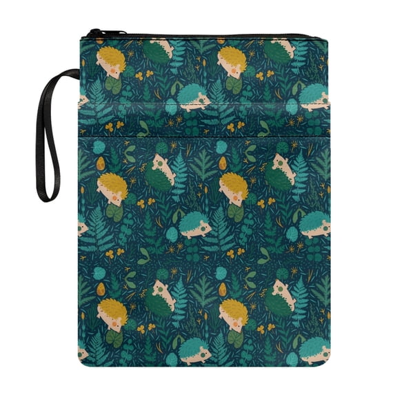 HELLHERO Polyester Fabric Tote Bags for Teachers Reusable with Decorative Design Carrying Book Case Book Cover Carrying Case for Textbooks Hedgehog Forest