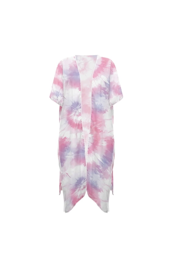 Polyester Long Kimono Swimsuit Cover Up for Beach Casual Loose Free Size Bathing Suit Cover Up Tie Dye