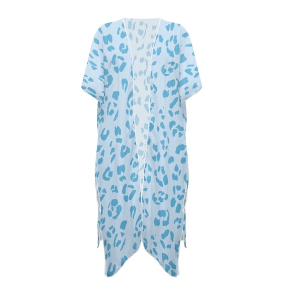 HELLHERO Polyester Long Kimono Swimsuit Cover Up for Beach Loose Casual Blue Paw Print Pattern
