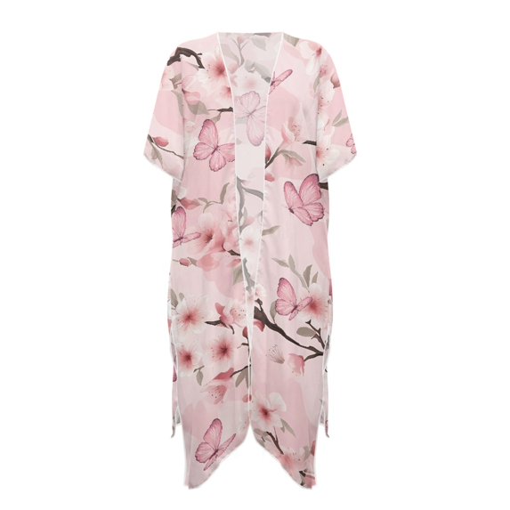 HELLHERO Polyester Long Kimono Swimsuit Cover Up for Beach Loose Lightweight Butterfly Garden