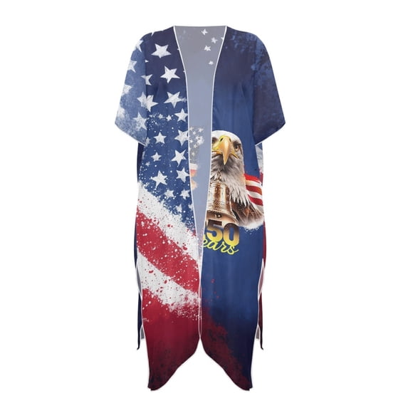 HELLHERO Polyester Long Kimono Swimsuit Cover Up for Beach Quick Dry Comfort American Eagle