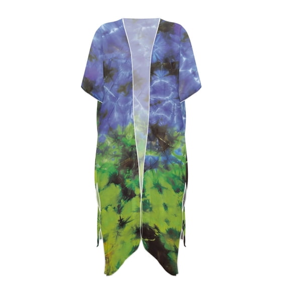 HELLHERO Polyester Long Kimono Swimsuit Cover Up for Beach Short Sleeve Free Size Bathing Suit Cover Up Tie Dye