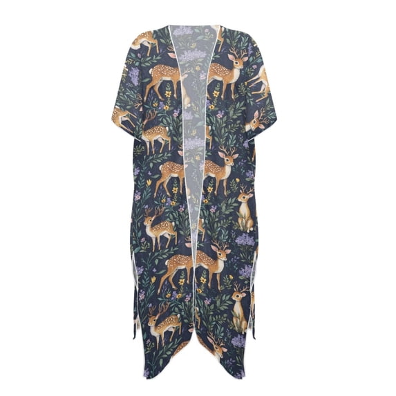 HELLHERO Polyester Long Kimono Swimsuit Cover Up for Beach Versatile Quick Dry Sika Deer