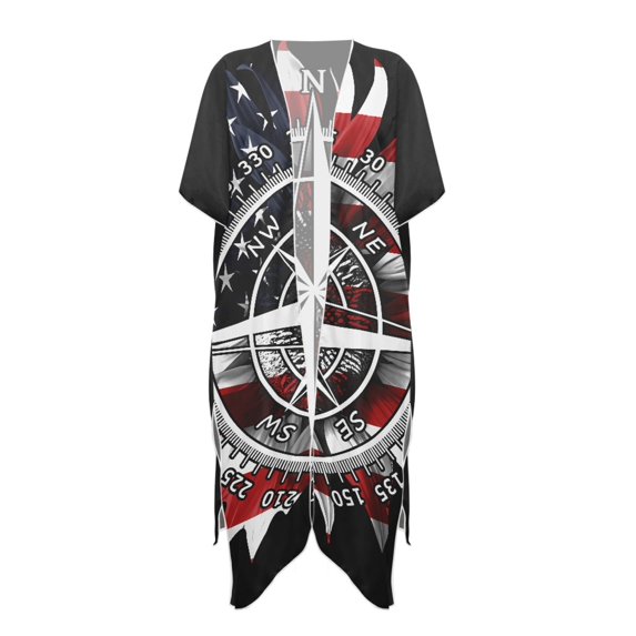 HELLHERO Polyester Long Kimono Swimsuit Cover Up for Party Breathable Lightweight Compass Rose