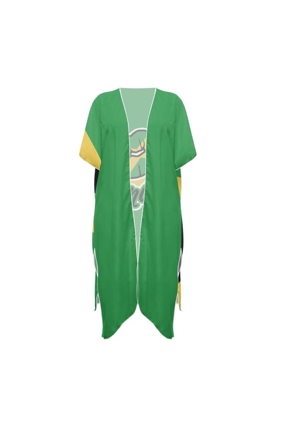 Polyester Long Kimono Swimsuit Cover Up for Pool Quick Dry Fashion Jamaican Flag Design
