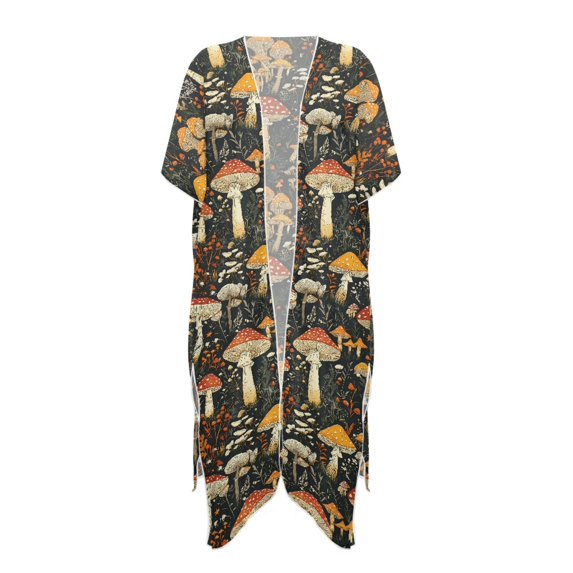 HELLHERO Polyester Long Kimono Swimsuit Cover Up for Summer Casual Quick Dry Mushrooms