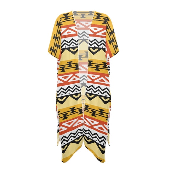 HELLHERO Polyester Long Kimono Swimsuit Cover Up for Summer Lightweight Free Size Bathing Suit Cover Up Geometric Stripes
