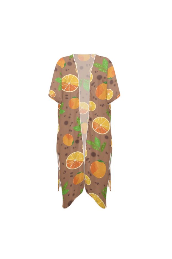 Polyester Long Kimono Swimsuit Cover Up for Summer Loose Free Size Bathing Suit Cover Up Orange Slice Pattern