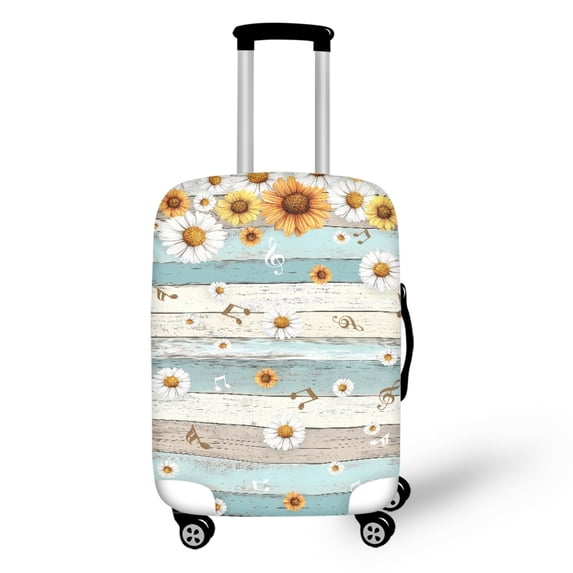 HELLHERO Polyester Luggage Cover for Travel Elastic Anti Pollution Travel Baggage Cover Anti Fading Suitcase Cover, Sunflower and Music Note