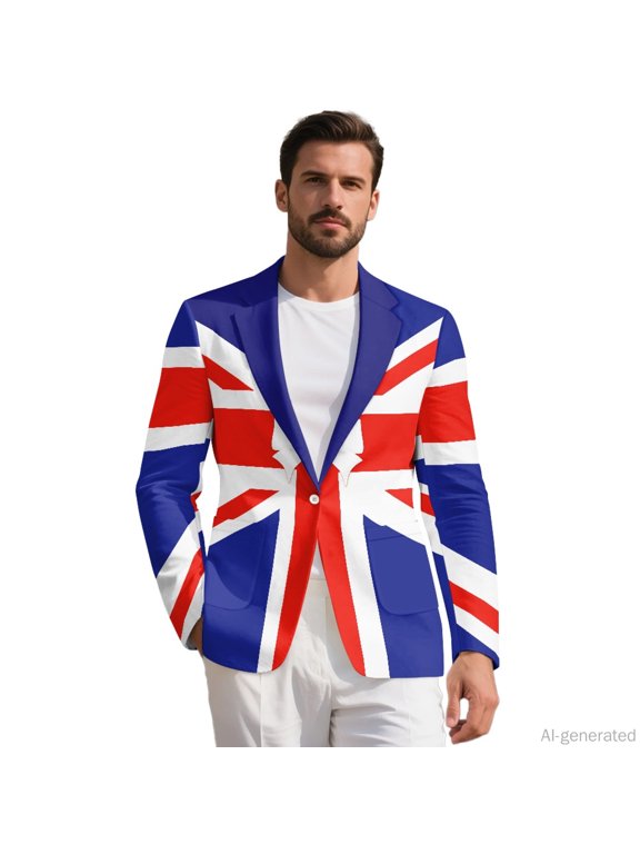 Polyester Men Blazer for Business Casual Prom, Slim Fit Fashion Mens Blazer, Union Jack Print