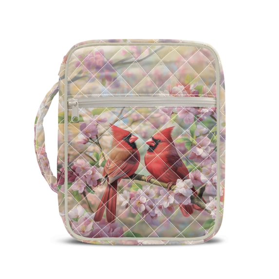 HELLHERO Polyester Quilted Bible Cover with Easy to Carry, Cardinals on Flowering Branch Lightweight Zipper Bible Cover Case for Daily Use