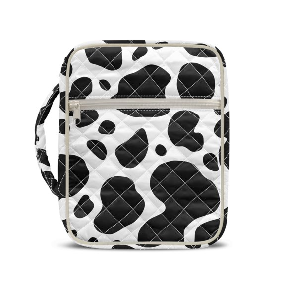 HELLHERO Polyester Quilted Bible Cover with Pockets, Cow print Lightweight Portable Bible Carrier Tote Bag for School