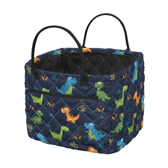 HELLHERO Polyester Quilted Storage Basket for Nursery Bedroom, Durable Quilted Laundry Basket for Clothes Organization, Cute Dinosaur Print