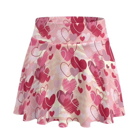 HELLHERO Polyester Spandex Athletic Skort for Training Tennis Golf, Built-in Shorts Two Pockets Golf Skorts, Heart Print