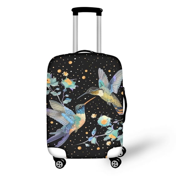 HELLHERO Polyester Spandex Luggage Protective Case for Long Distance Journey Bottom Zipper Elastic Washable, Hummingbird Floral Design