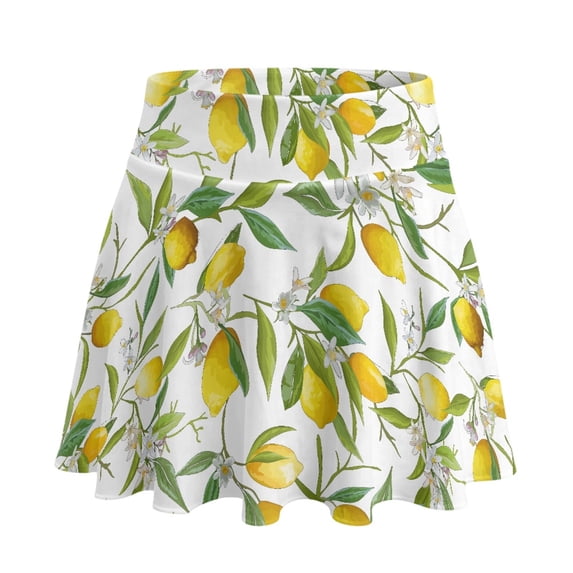 HELLHERO Polyester Spandex Tennis Skirt for Yoga Hiking Vacation, Built-in Shorts 2 Side Pockets Athletic Skorts, Lemons Pattern