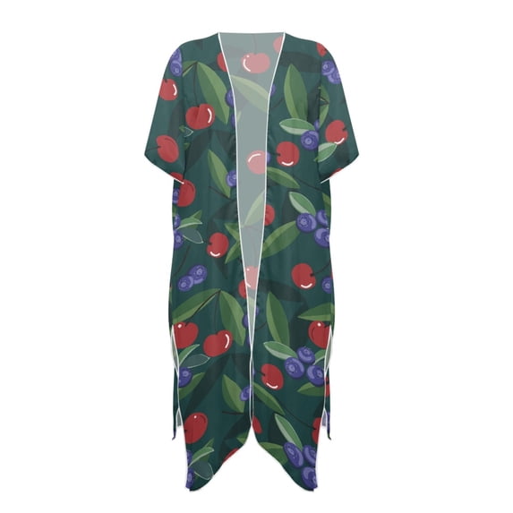 HELLHERO Polyester Swim Coverup for Summer Lightweight Free Size Womens Beach Coverups Kimono Cardigan Cover Up Cherry Print