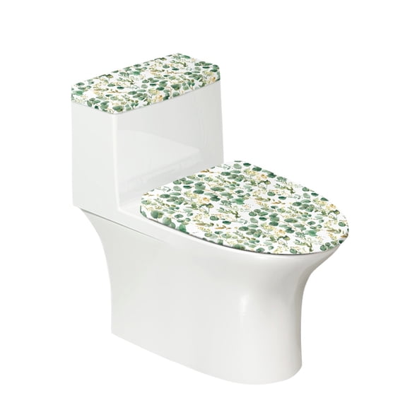 HELLHERO Polyester Toilet Lid Seat Cover Set for Hotel Holiday Dressing Toilet Seat Protector with Elastic Bottom 2 Piece, Leaf