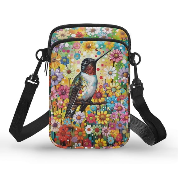 HELLHERO Polyester Travel Crossbody Purse Adjustable Strap Shoulder Purse for Travel Daily Use(Hummingbird Flowers)