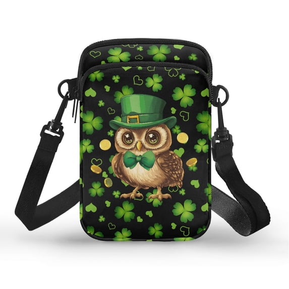 HELLHERO Polyester Travel Crossbody Purse Double Deck Women Shoulder Bag for Travel, Outdoor and Daily Use, Owl and Clover Design