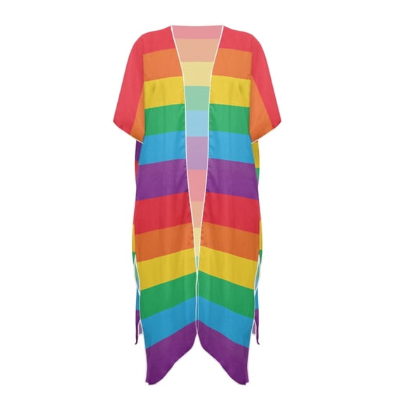 HELLHERO Polyester Womens Beach Coverups Kimono Cardigan Cover Up for Vacation Lightweight Quick Dry Rainbow