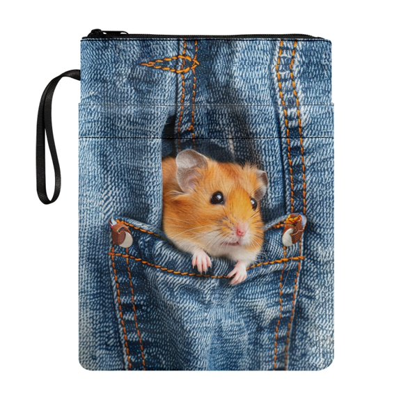 HELLHERO Polyester Zipper Bag Book Lovers Gifts Pocket Hamster Design Books Sleeve Classic Notebook Student Gift Bag