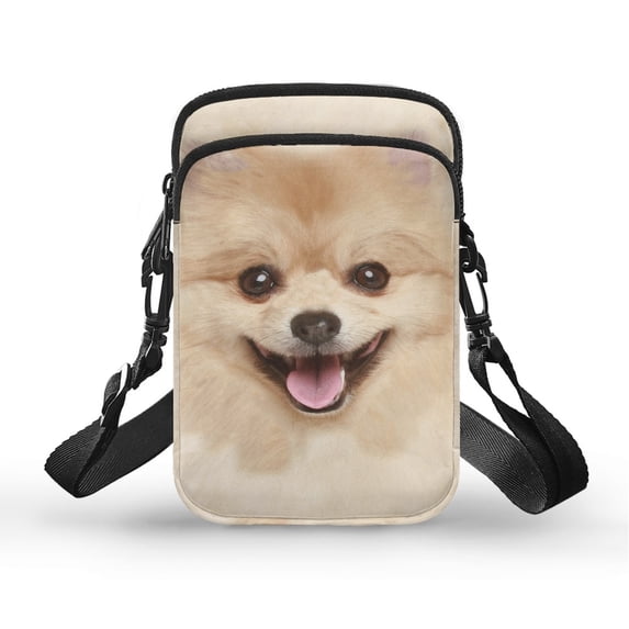 HELLHERO Pomeranian Dog Small Crossbody Purse, Polyester 2 Zippers for Adult