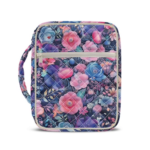 HELLHERO Portable Bible Cover Case for Women, Large Capacity Lightweight Quilted Bible Cover Polyester Quilted Bible Organizer Bag Dark Night Floral