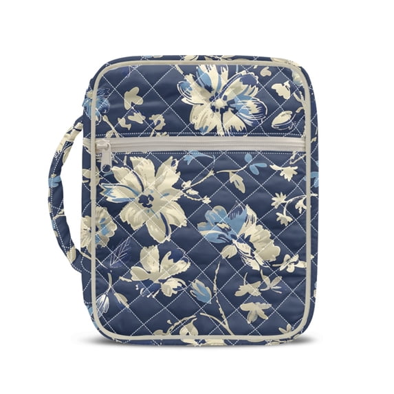 HELLHERO Portable Bible Cover Case for Women, Pockets Zipper Quilted Bible Cases Polyester Fabric Bible Study Bag Vintage Floral Decoration
