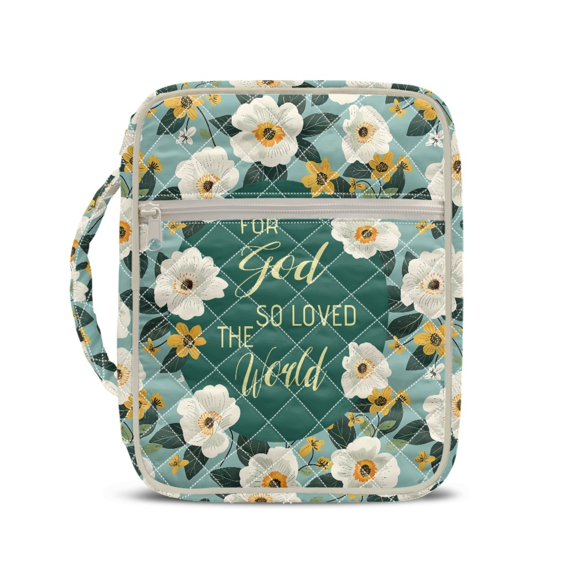 HELLHERO Portable Church Bags for Teen Girls, Pocket Large Capacity Quilted Bible Cover Stretch Polyester Quilted Bible Bag Vintage Floral Print