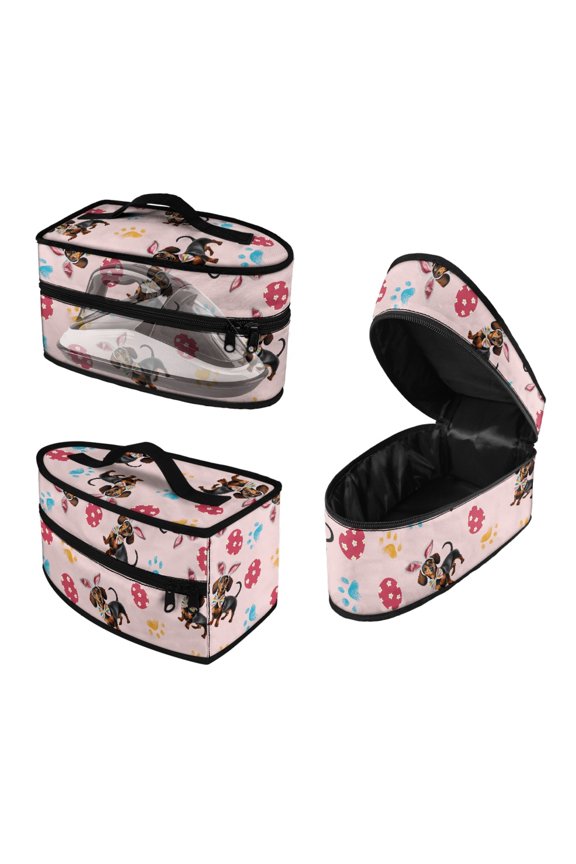 Portable Iron Storage Case Dachshund Paw Prints Pattern with Handle and Zipper Durable & Protective Carrying Case Outing, Case Only
