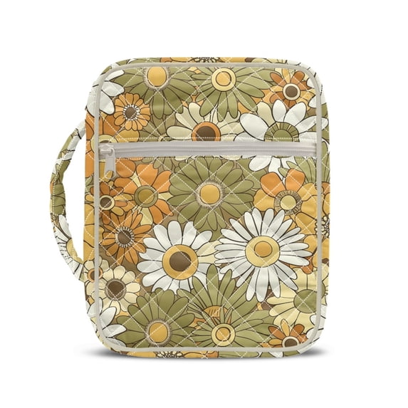 HELLHERO Portable Quilted Bible Cover for Women, Soft Pocket Bible Cover Case Polyester Fabric Bible Holder Case Retro Daisy Garden