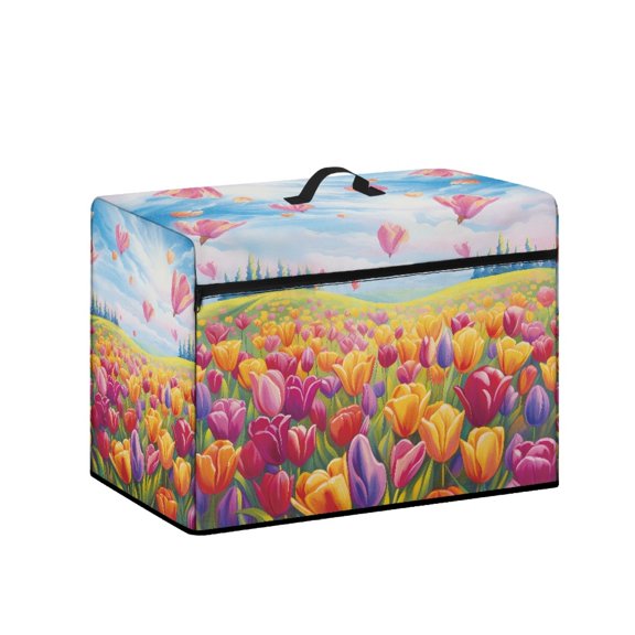 HELLHERO Portable Sewing Machine Cover with Carry Handle Tulip Pattern Waterproof Dustproof Organizer Ideal Gifts for Women