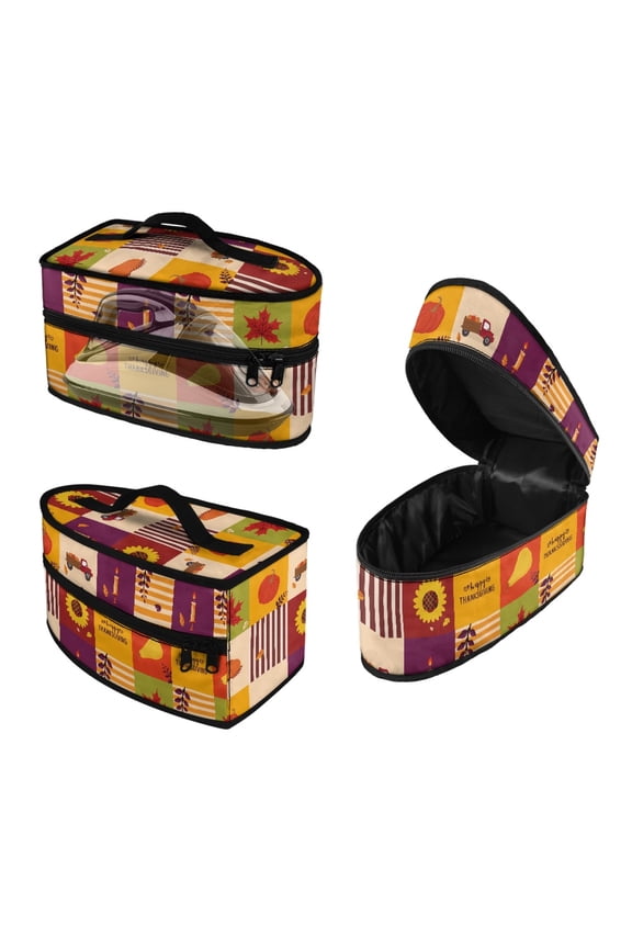 Portable Steam Iron Storage Case Pumpkin and Sunflower Pattern Dustproof for Travel Clothes Steamer Thanksgiving(Case Only)