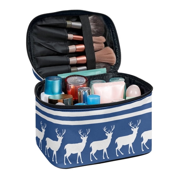 HELLHERO Practical Makeup Brush Holder Bag Travel Portable Deer and Stripes Large Capacity