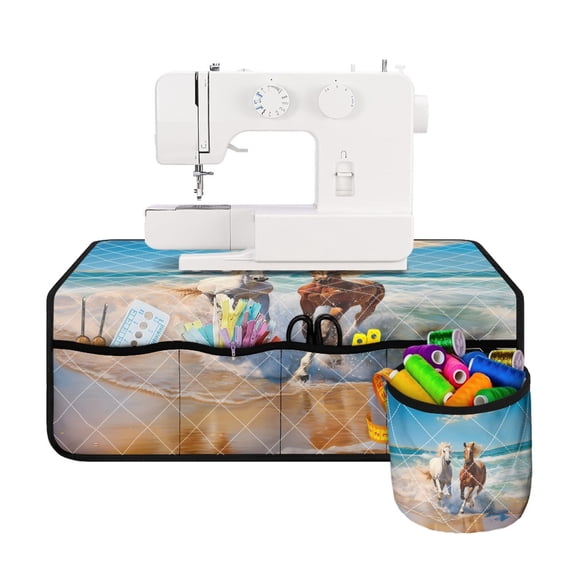 HELLHERO Premium Fabric Sewing Machine Mat Beach Running Horse Pattern Beautiful & Practical Fusion Foldable Non-Slip Easy to Clean