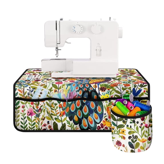 HELLHERO Premium Fabric Sewing Machine Mat Removable Storage Bag Non Slip Storage for Wife Mom Family Present, Christmas Peacock Floral Pattern