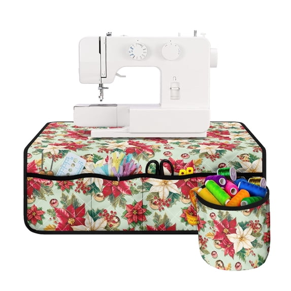 HELLHERO Protective Mat Sewing Machine Pad Removable Storage Bag Storage Household Accessories Sewing Machine Mats for Woman Gifts, Christmas Poinsettia