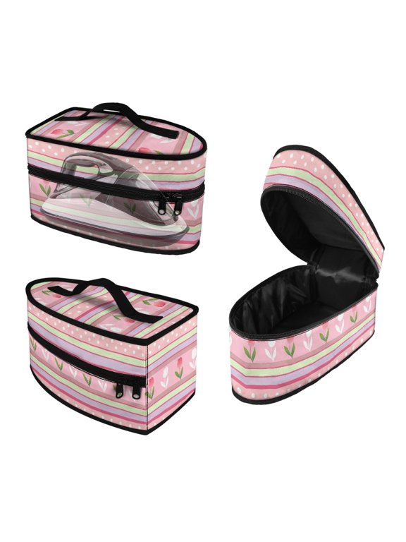 Protective Steam Iron Carrying Bag Travel Iron Organizer Portable Travel Iron Organizer Zipper Closure Floral Stripe Design, Bag Only