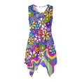 thumbnail image 1 of HELLHERO Psychedelic Floral Print Casual Midi Dress, Pleated Sleeveless Sundress Side Pockets Round Neck Asymmetric Hem Midi Dress, 1 of 8