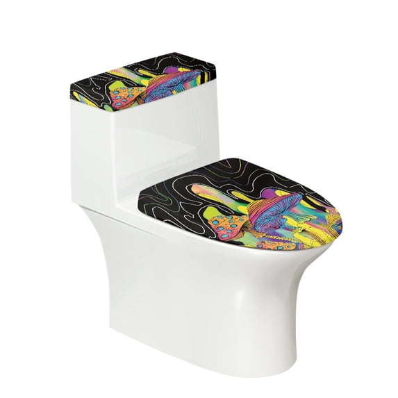 HELLHERO Psychedelic Mushroom Elastic Fabric Toilet Seat Protector & Elastic Installation Bathroom Seat Covers & Elastic Bottom for Household Elastic Edge