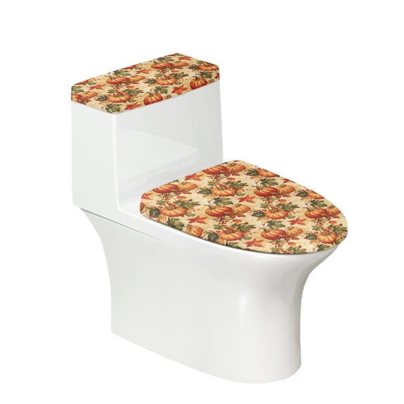 HELLHERO Pumpkin Green Maple Leaf Stylish Toilet Seat Cover Elastic Edge Polyester Fabric, Soft, Stretch 17"x21"