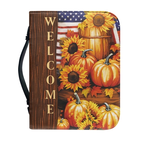 HELLHERO Pumpkin Leaf Mushroom Church Bible Bag, Protective PU Leather Bible Cover for Outdoor Study Prayer, Zipper Bible Covers