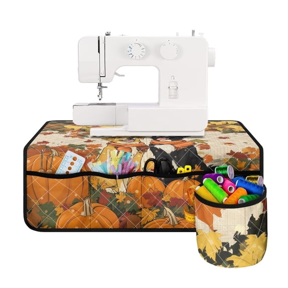 HELLHERO Pumpkin and Maple Leaf Pattern Sewing Machine Pad Organizer Premium Fabric Beautiful & Practical Fusion Easy to Clean Mats Sewing Machine Table