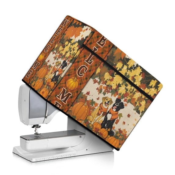 HELLHERO Pumpkin and Maple Leaf Pattern Sewing Machine Cover with Pockets for Extra Accessories Pocket 17.7x8.6x12.5 Inch Machine Washable