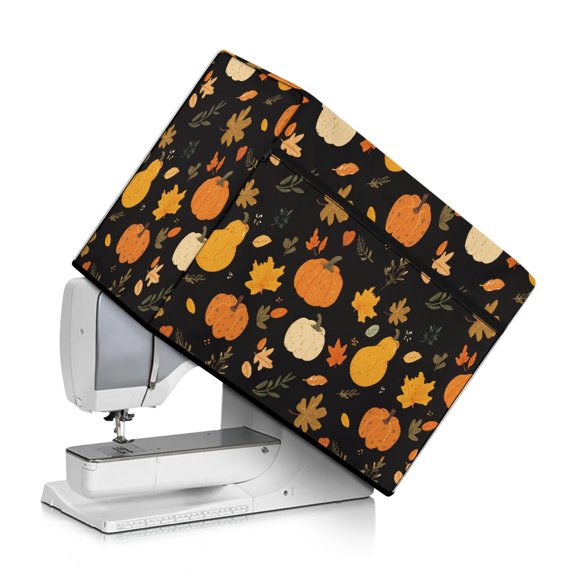 HELLHERO Pumpkins and Autumn Leaves Sewing Machine Protective Cover 17.7x8.6x12.5 Inch Fits Most Sewing Machines Portable Sewing Machine Cover Foldable